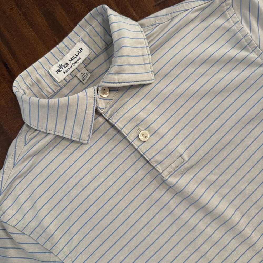 Peter Millar Boys' Summer Comfort Performance Polo Shirt Size Small Gray Stripes